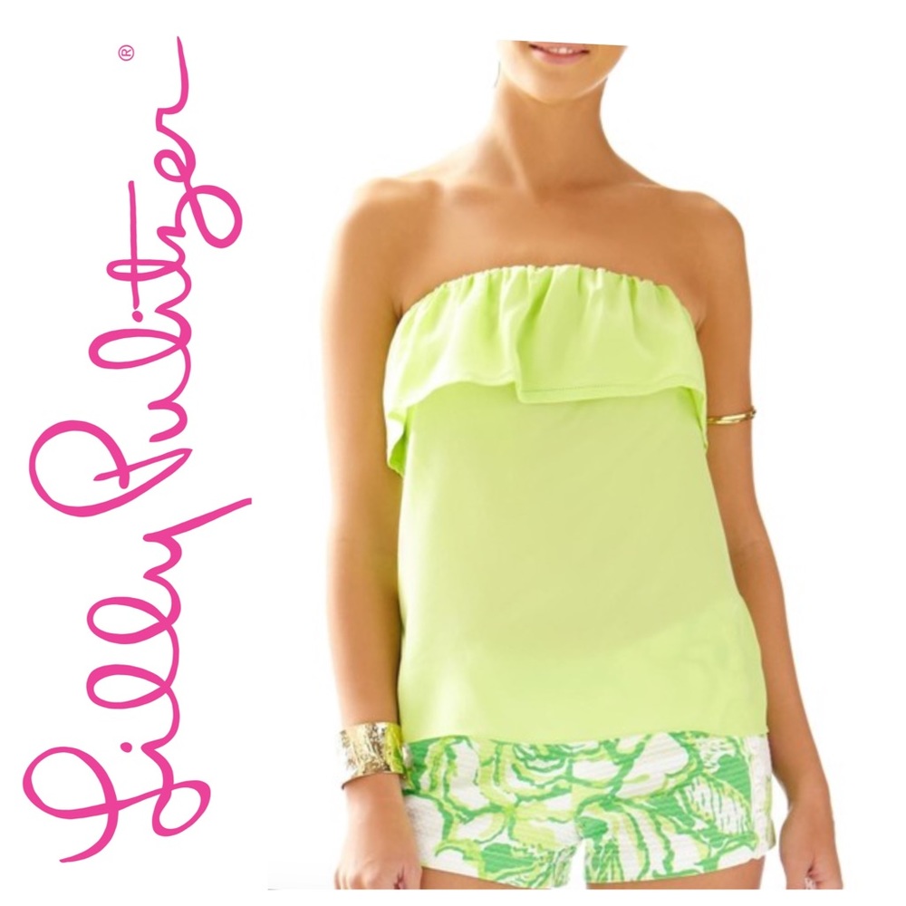 Lilly Pulitzer Ginny Strapless Silk Ruffle Top XXS